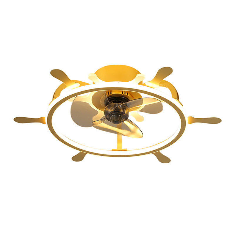 Childrens LED Semi Flush Light Fixture Loop Shaped Ceiling Fan Lamp with Acrylic Shade for Bedroom
