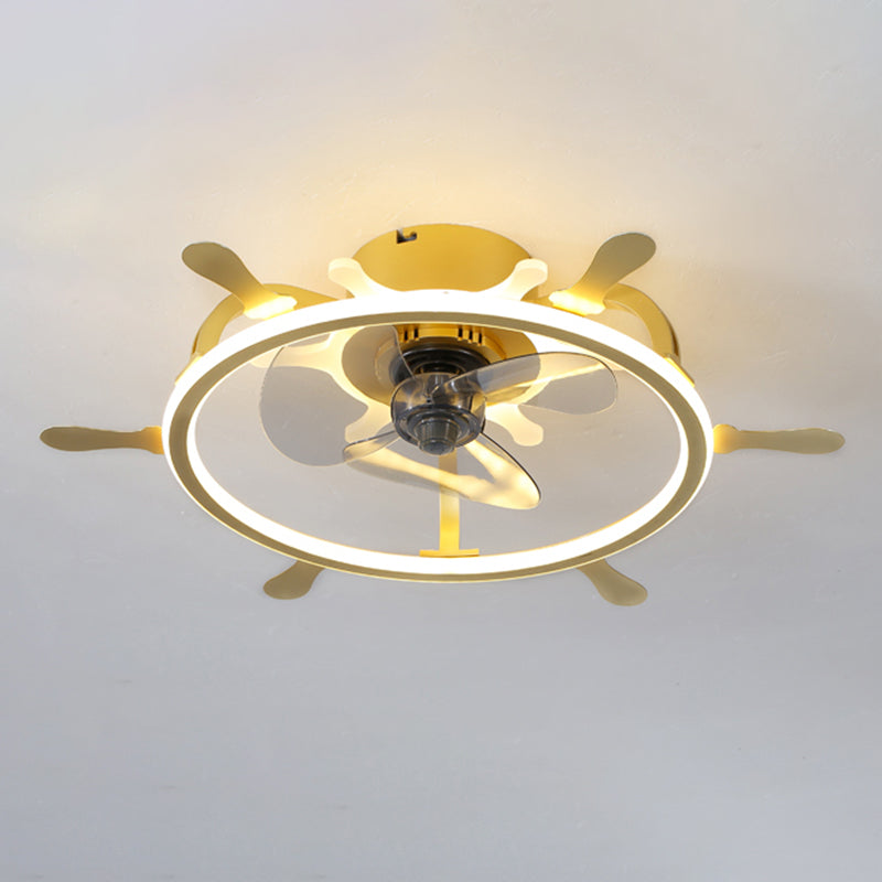 Childrens LED Semi Flush Light Fixture Loop Shaped Ceiling Fan Lamp with Acrylic Shade for Bedroom