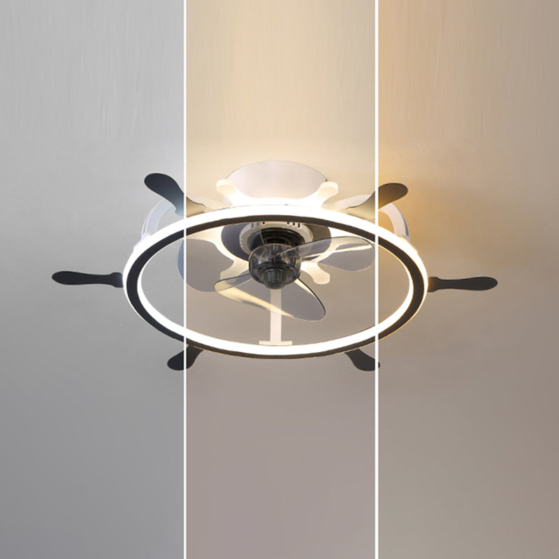 Childrens LED Semi Flush Light Fixture Loop Shaped Ceiling Fan Lamp with Acrylic Shade for Bedroom