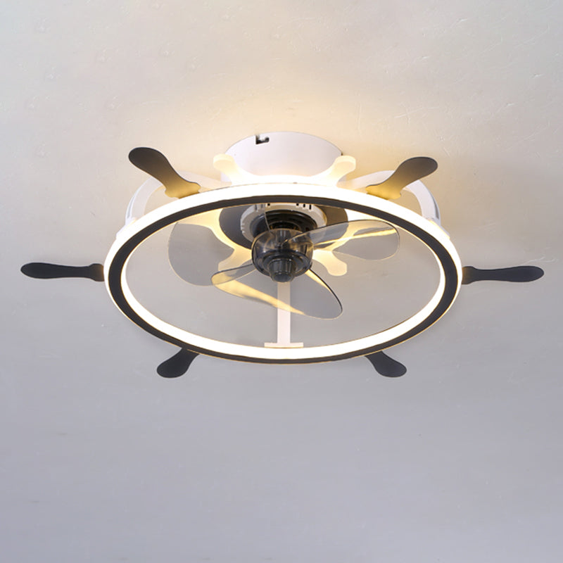 Childrens LED Semi Flush Light Fixture Loop Shaped Ceiling Fan Lamp with Acrylic Shade for Bedroom