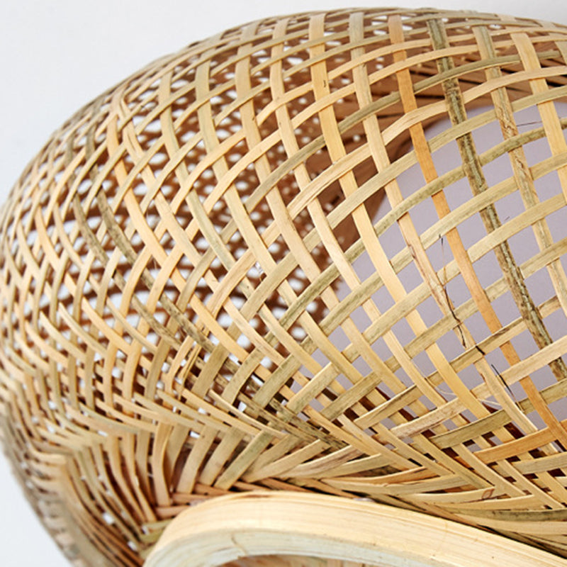 Bamboo Log Color Flush Mount in Asian Artistic Style Drum Weaving Ceiling Light for Interior Spaces