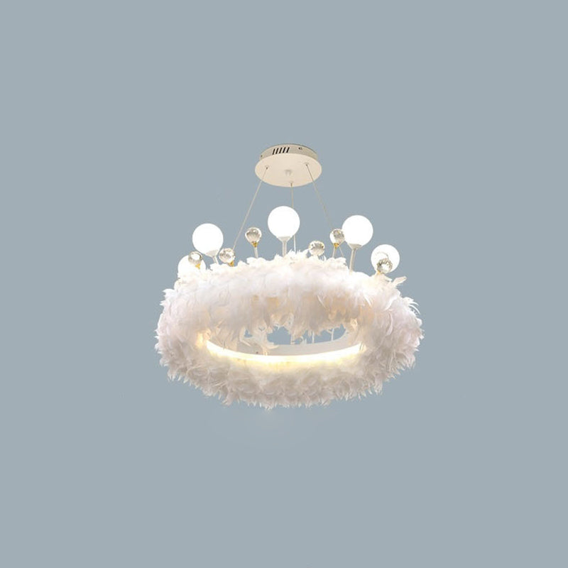 White Feather LED Pendant Light in Modern Luxury Style Aluminium Chandelier with Crystal Decoration
