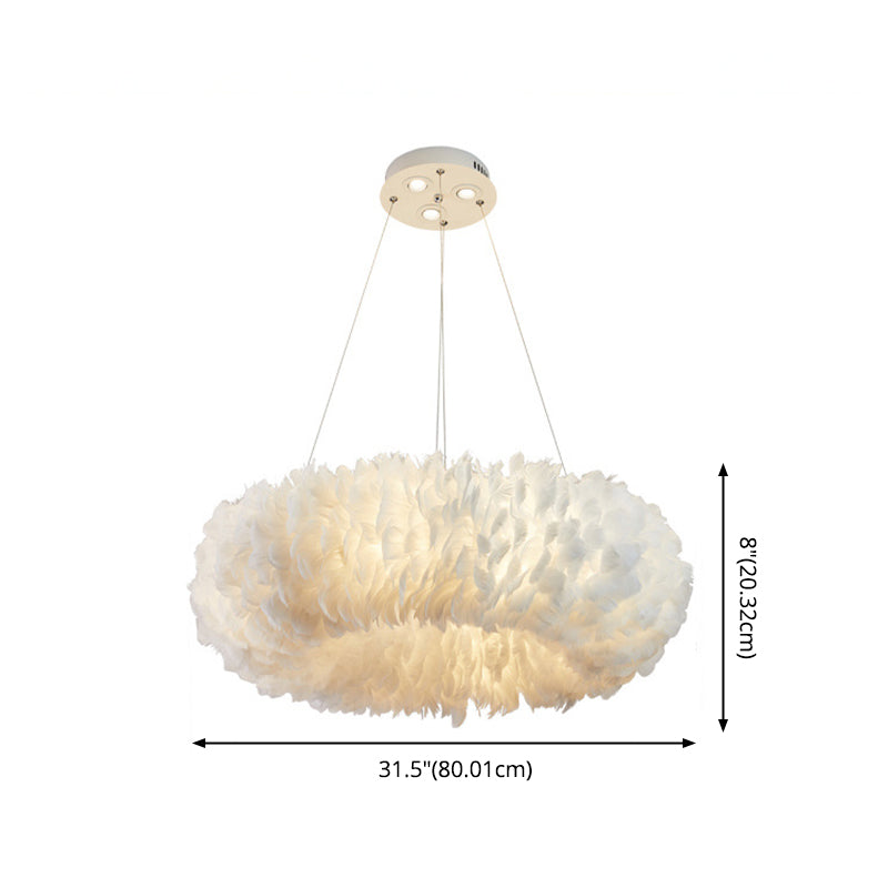 Nordic Modern White Chandelier Light Fixtures Feather Hanging Lamp for Bedroom