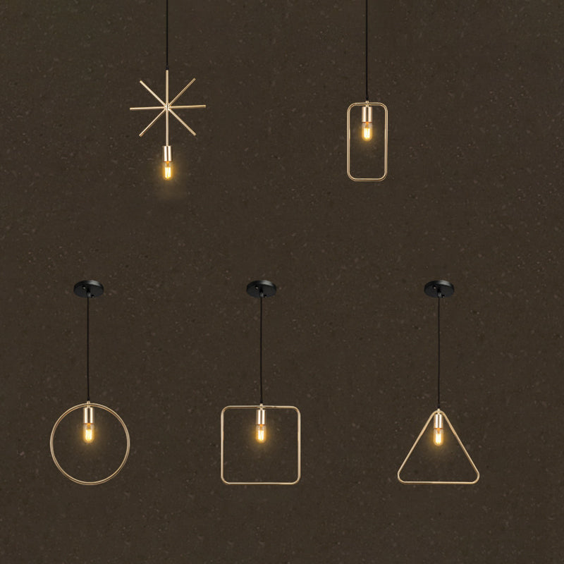 Metal Geometric Pendant Light Fixture Loft-Style Restaurant Hanging Light Fixture in Gold