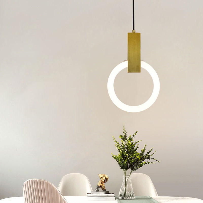 Metal Ring Pendant Lighting Fixture Simple Style LED Hanging Light Fixture in Gold