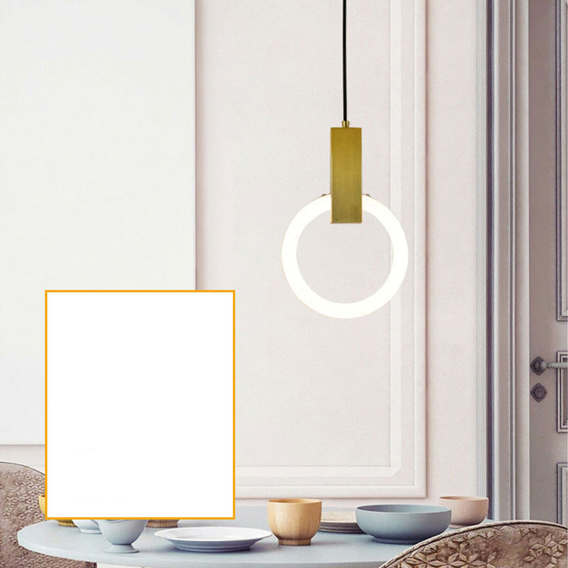 Metal Ring Pendant Lighting Fixture Simple Style LED Hanging Light Fixture in Gold