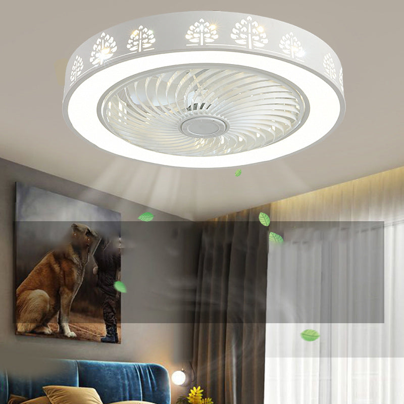 Schlafzimmer Lüfterleuchte Nordic White Semi Flush Deckenlampe mit Trommelmetallschatten