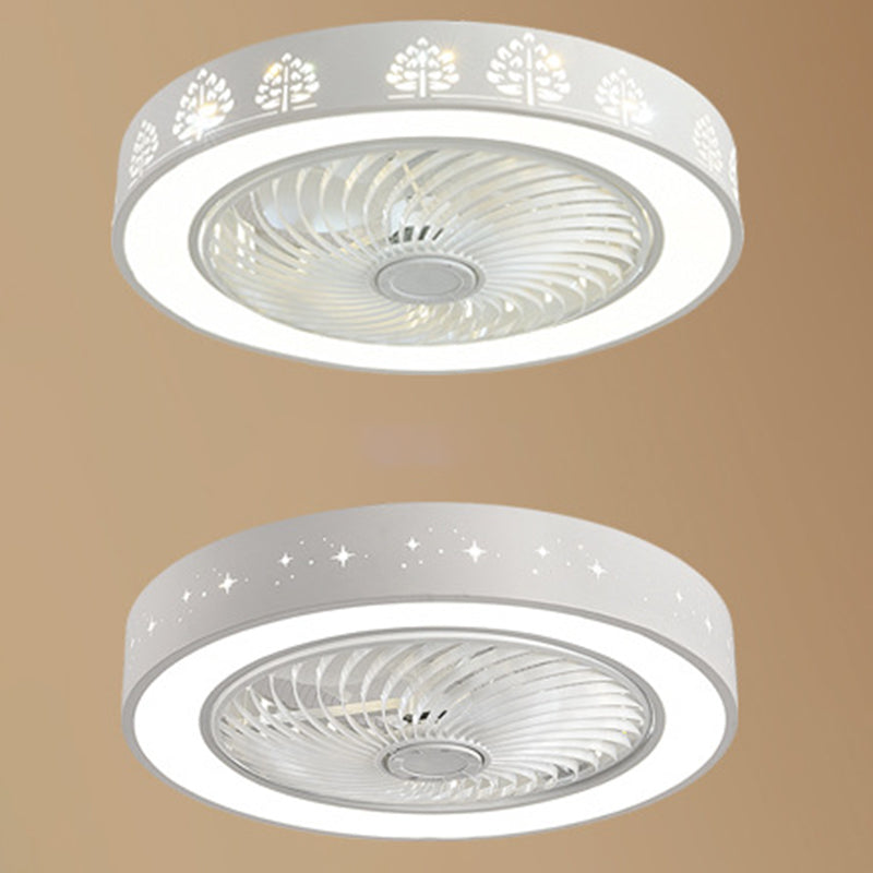 Schlafzimmer Lüfterleuchte Nordic White Semi Flush Deckenlampe mit Trommelmetallschatten