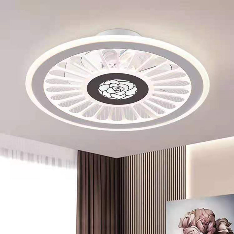 Einfachheit LED Deckenventilator weiße radförmige Halbflush -Licht mit Acrylschatten für Schlafzimmer
