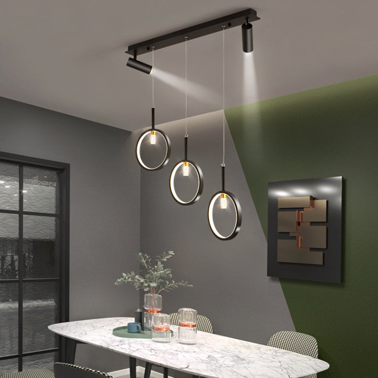 Luz de hierro forjado de isla lineal creativa moderna Luz de hierro forjado con sombra de silicona