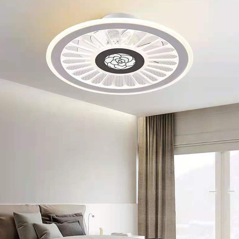 Einfachheit LED Deckenventilator weiße radförmige Halbflush -Licht mit Acrylschatten für Schlafzimmer