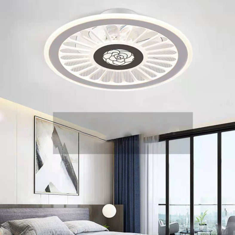 Einfachheit LED Deckenventilator weiße radförmige Halbflush -Licht mit Acrylschatten für Schlafzimmer