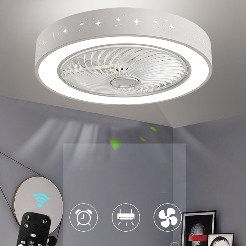 Schlafzimmer Lüfterleuchte Nordic White Semi Flush Deckenlampe mit Trommelmetallschatten