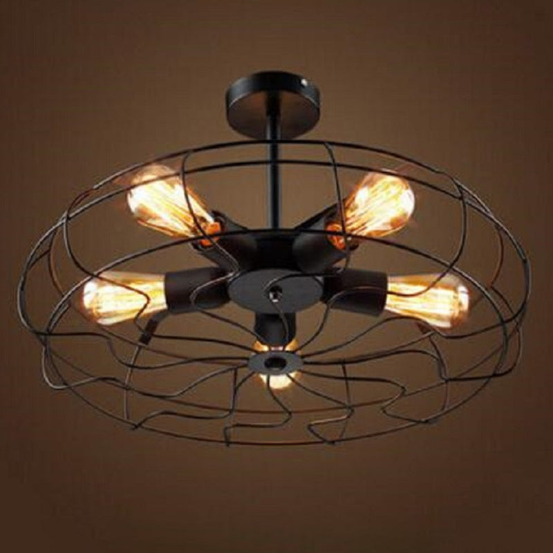 Montaje semi descarga negro de 5 luces en estilo industrial Luz de techo de hierro forjado para lugar comercial