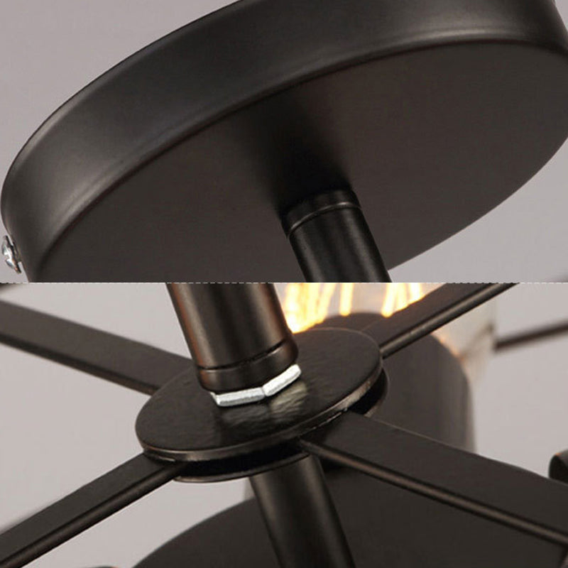 Montaje semi descarga negro de 5 luces en estilo industrial Luz de techo de hierro forjado para lugar comercial