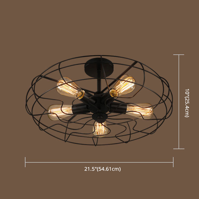 Montaje semi descarga negro de 5 luces en estilo industrial Luz de techo de hierro forjado para lugar comercial