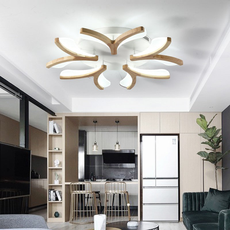 Satélite artificial de color madera cruda semiintegrado, lámpara de techo de madera moderna y simple con pantalla de acrílico