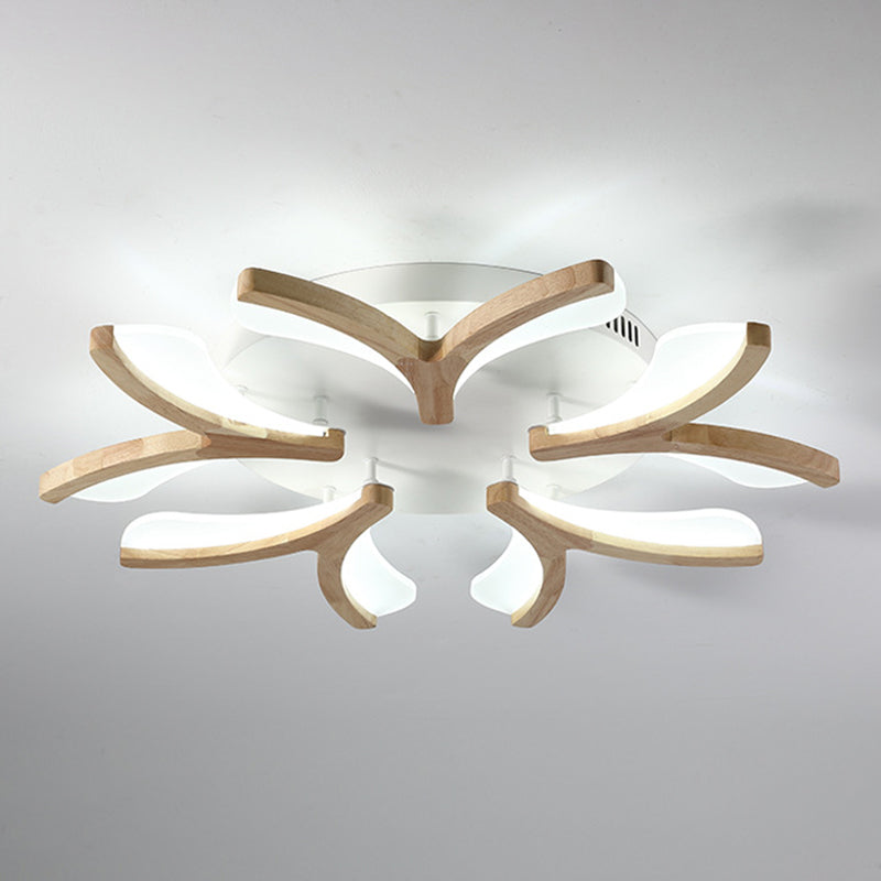 Satélite artificial de color madera cruda semiintegrado, lámpara de techo de madera moderna y simple con pantalla de acrílico