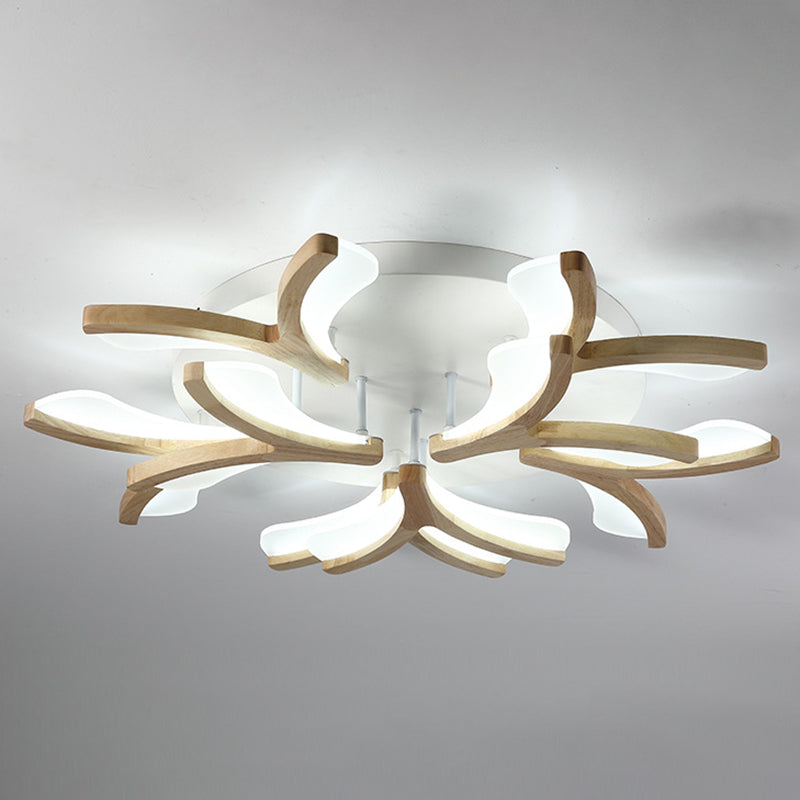 Satélite artificial de color madera cruda semiintegrado, lámpara de techo de madera moderna y simple con pantalla de acrílico