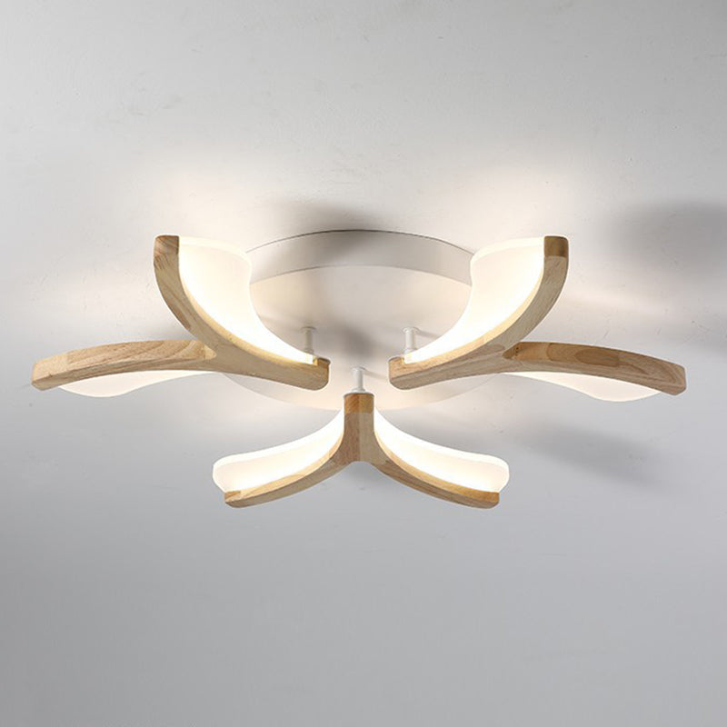 Satélite artificial de color madera cruda semiintegrado, lámpara de techo de madera moderna y simple con pantalla de acrílico