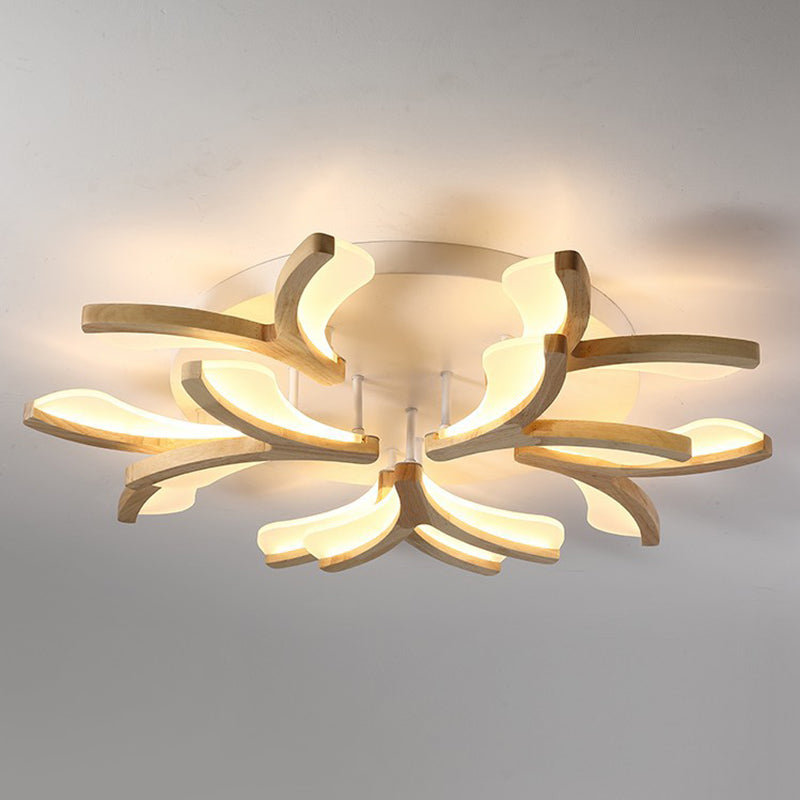 Satélite artificial de color madera cruda semiintegrado, lámpara de techo de madera moderna y simple con pantalla de acrílico