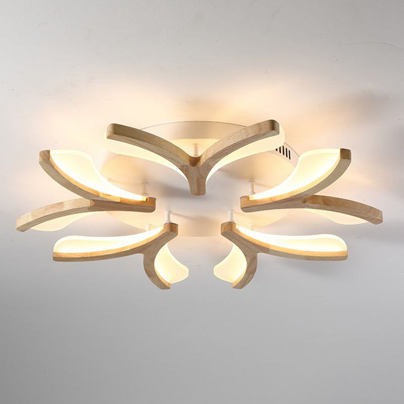 Satélite artificial de color madera cruda semiintegrado, lámpara de techo de madera moderna y simple con pantalla de acrílico