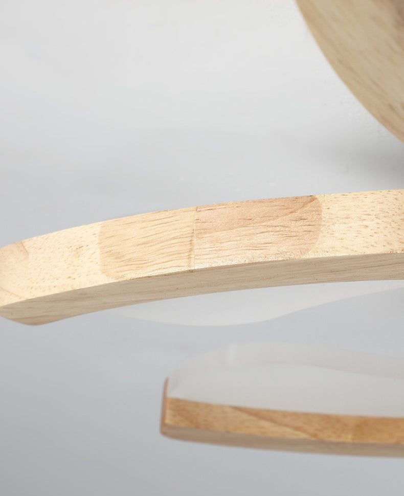 Satélite artificial de color madera cruda semiintegrado, lámpara de techo de madera moderna y simple con pantalla de acrílico