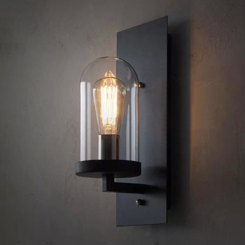 Schwarze einzelne Wandleuchten im industriellen Vintage -Stil Schmiedeeisenwandlampe mit Glasschatten