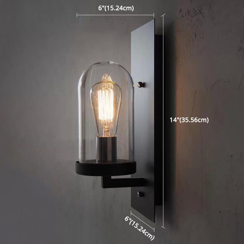 Schwarze einzelne Wandleuchten im industriellen Vintage -Stil Schmiedeeisenwandlampe mit Glasschatten
