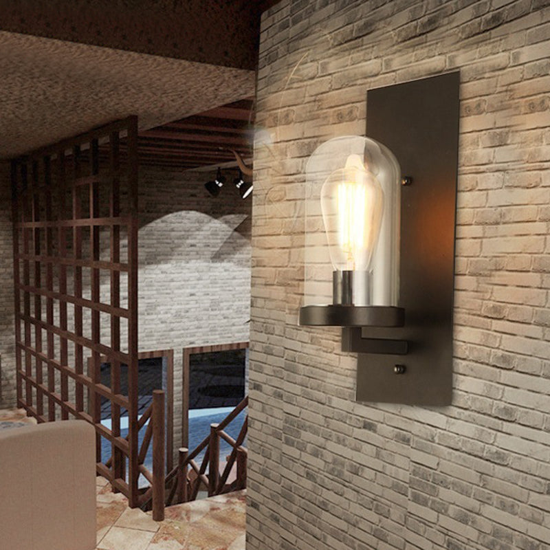 Schwarze einzelne Wandleuchten im industriellen Vintage -Stil Schmiedeeisenwandlampe mit Glasschatten