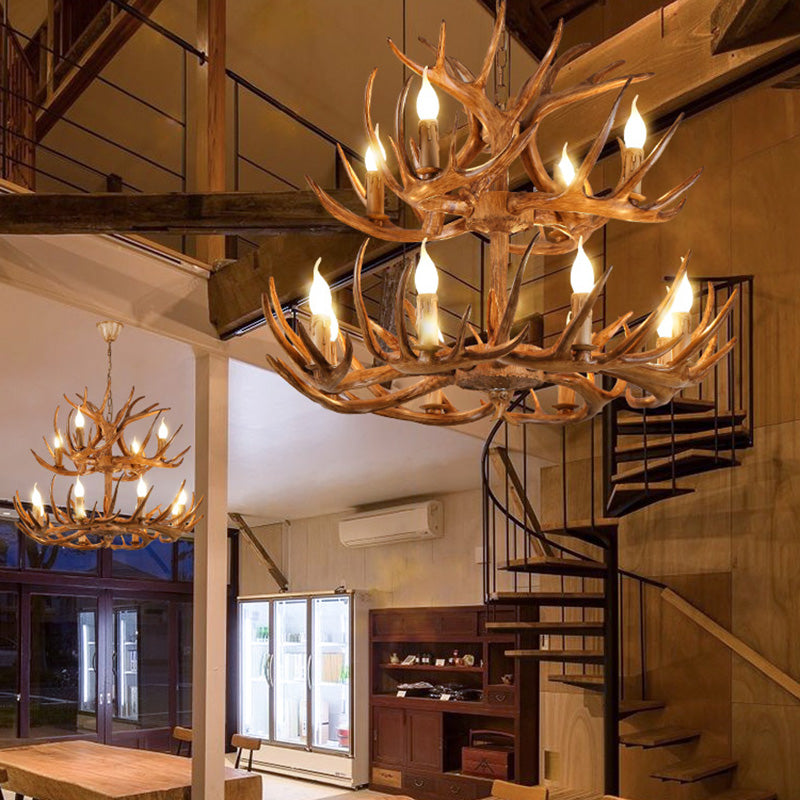 Resin Chandelier Lighting Fixture Deer Antler Traditional Chandelier Lighting for Restaurant