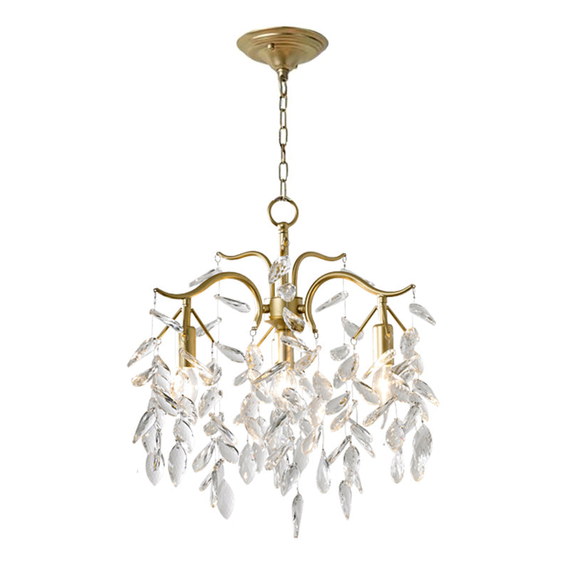 Crystal Branches Chandelier Light Fixture Rustic Living Room Pendant Chandelier in Gold