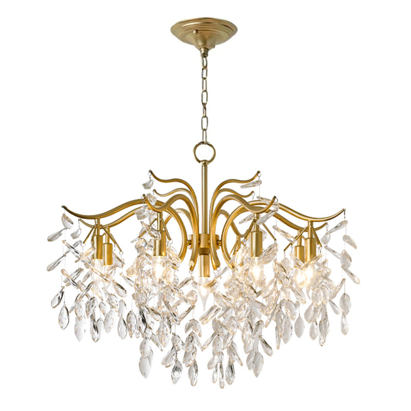 Crystal Branches Chandelier Light Fixture Rustic Living Room Pendant Chandelier in Gold