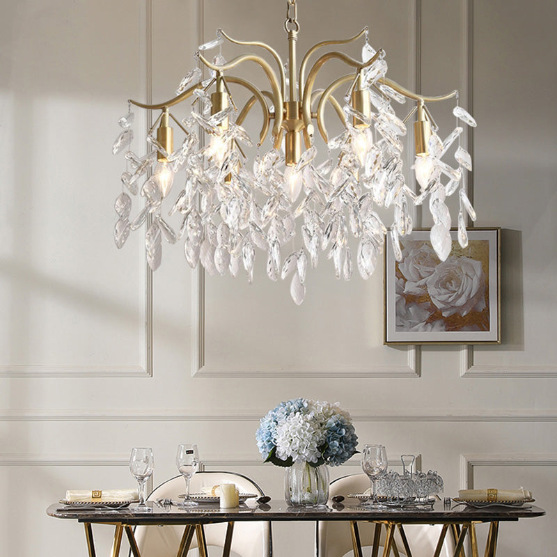 Crystal Branches Chandelier Light Fixture Rustic Living Room Pendant Chandelier in Gold