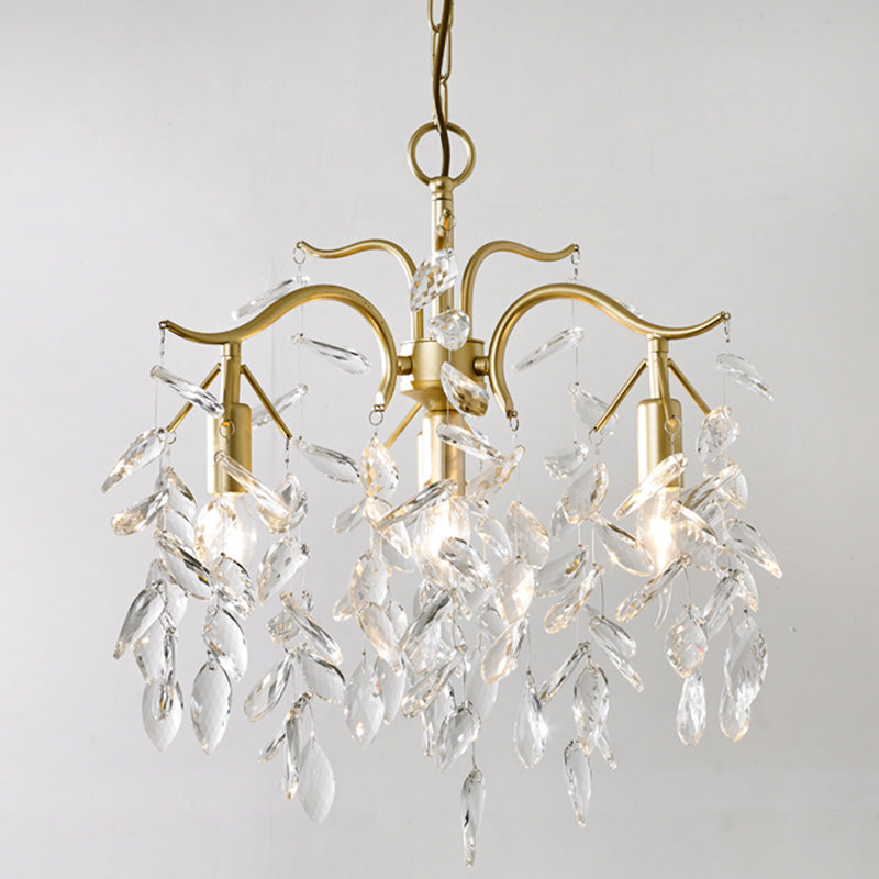 Crystal Branches Chandelier Light Fixture Rustic Living Room Pendant Chandelier in Gold