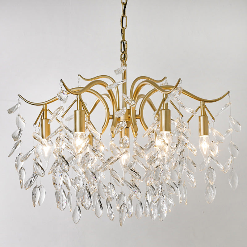Crystal Branches Chandelier Light Fixture Rustic Living Room Pendant Chandelier in Gold