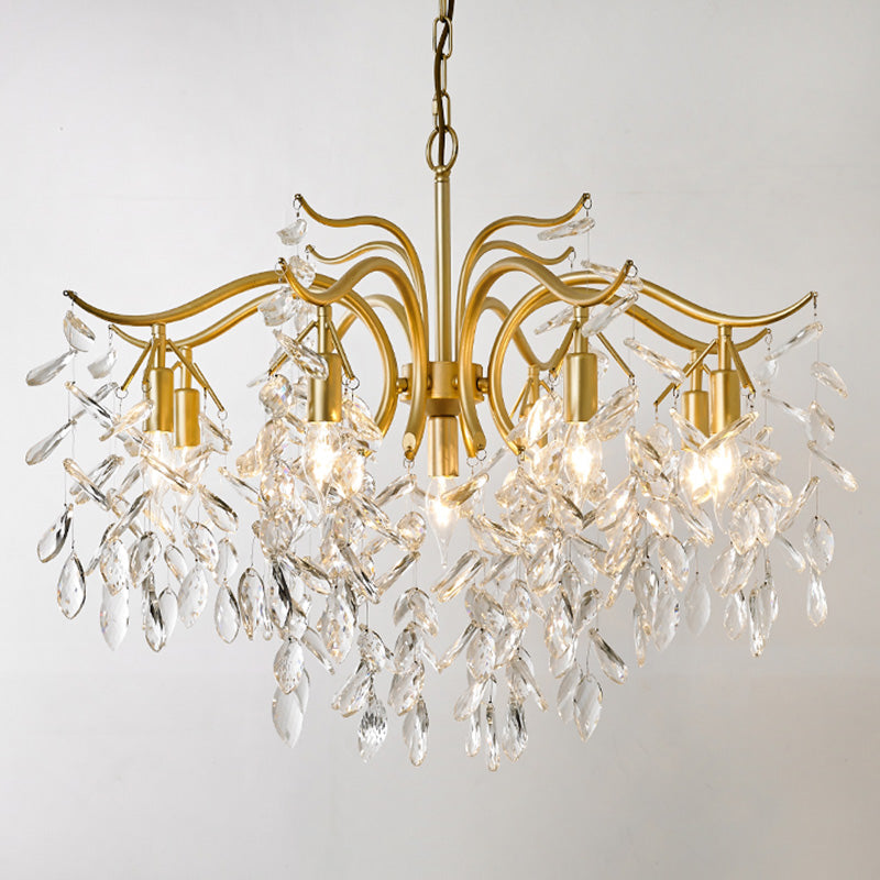 Crystal Branches Chandelier Light Fixture Rustic Living Room Pendant Chandelier in Gold