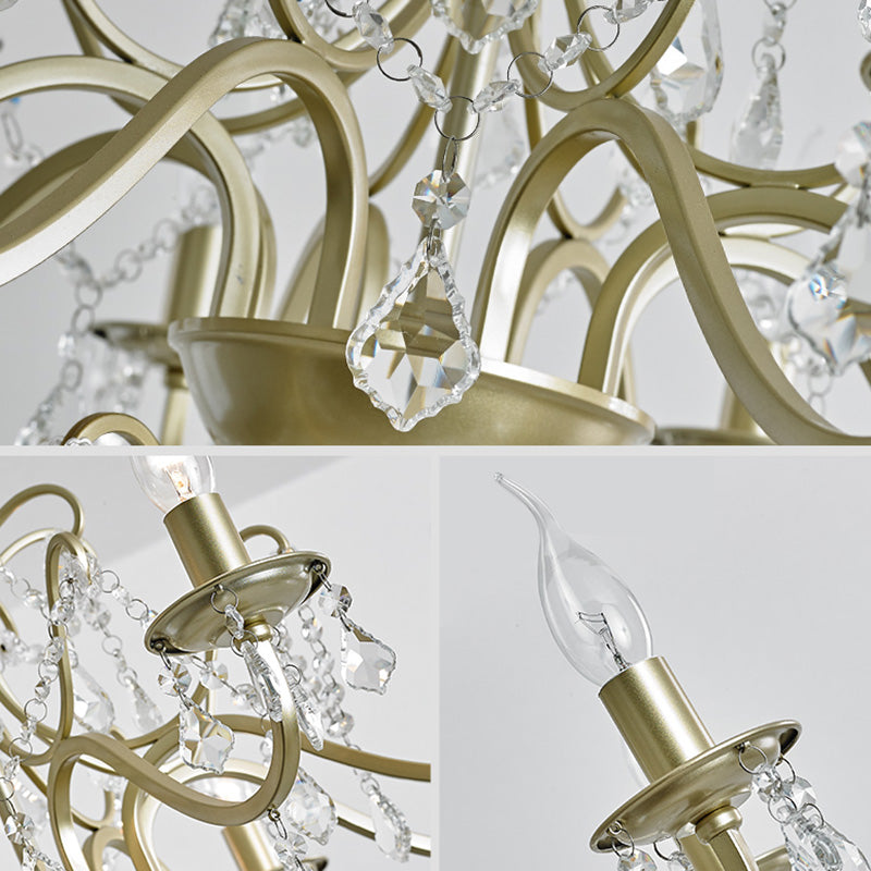 Lighting de lámpara de araña de cristal colgante de brazo curvo tradicional en oro