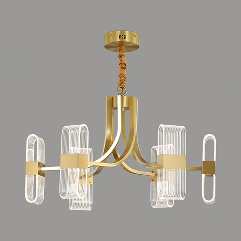 Shaded Chandelier Lighting Fixture Simplicity Metal Dinning Room LED Pendant Light Fixture in Gold