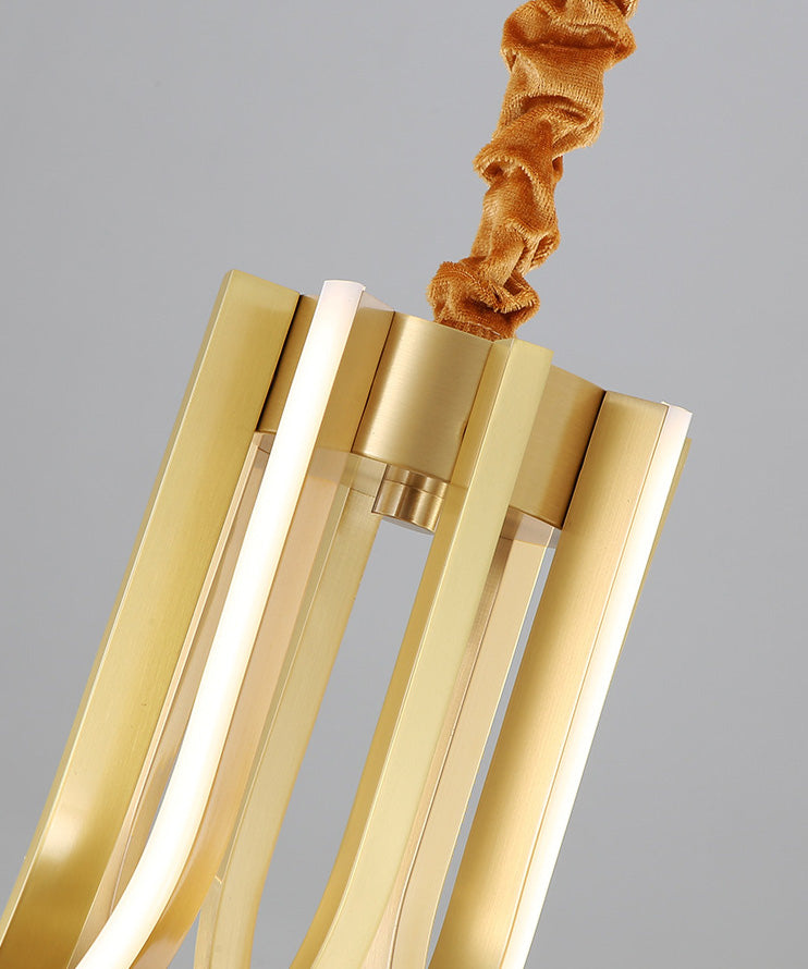 Shaded Chandelier Lighting Fixture Simplicity Metal Dinning Room LED Pendant Light Fixture in Gold