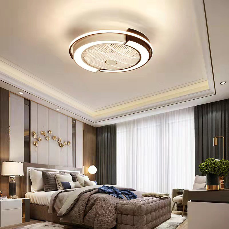 Spleißen trommelförmige LED -Deckenventilator Leuchte Nordische Metall Schlafzimmer Halbflush Mount Leuchte