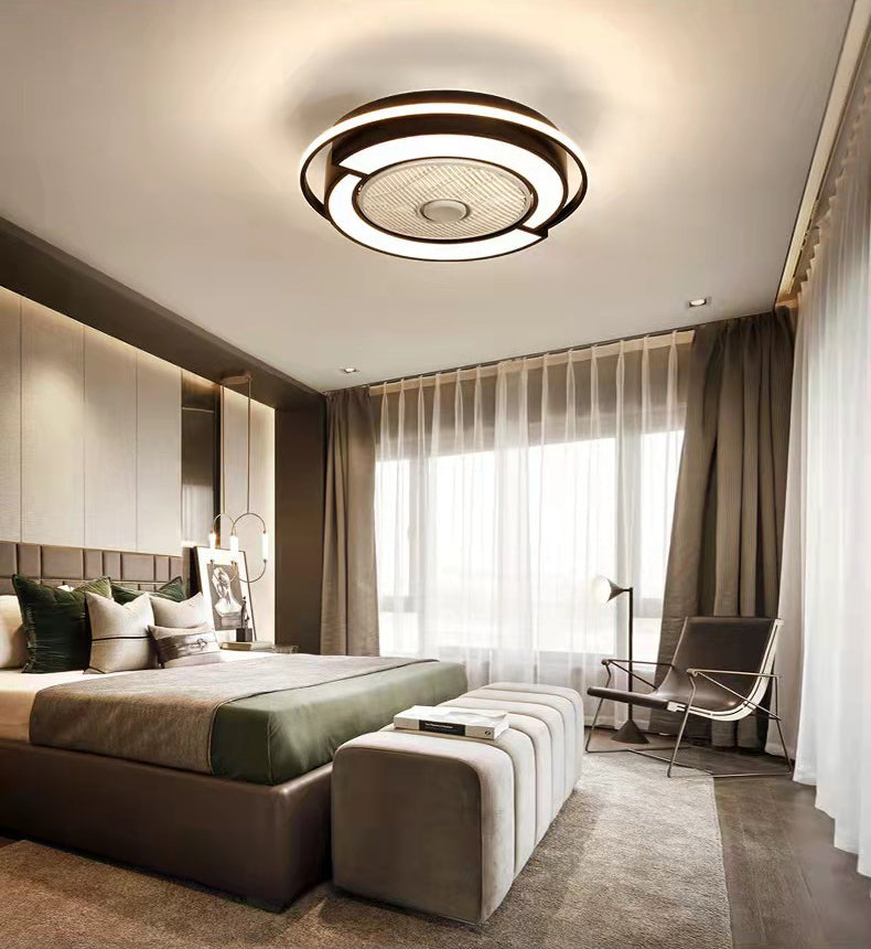 Spleißen trommelförmige LED -Deckenventilator Leuchte Nordische Metall Schlafzimmer Halbflush Mount Leuchte