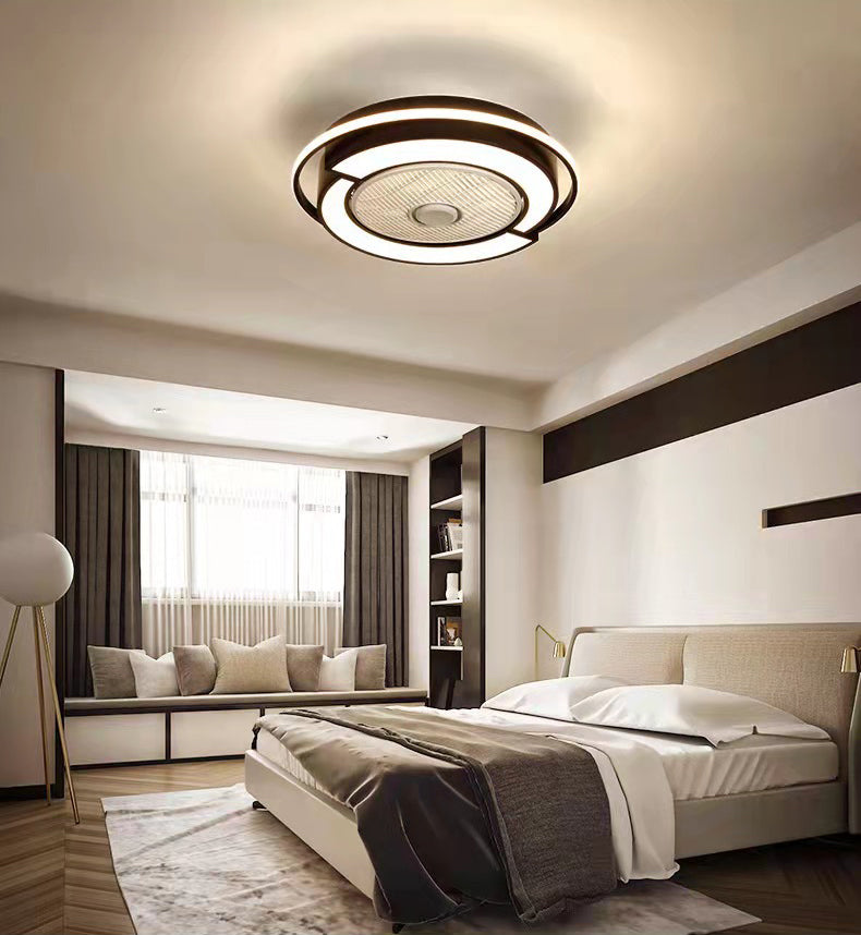 Spleißen trommelförmige LED -Deckenventilator Leuchte Nordische Metall Schlafzimmer Halbflush Mount Leuchte