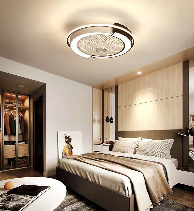 Spleißen trommelförmige LED -Deckenventilator Leuchte Nordische Metall Schlafzimmer Halbflush Mount Leuchte