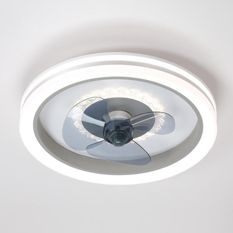 Einfachheit runde LED -Deckenventilator Acryl Schlafzimmer Halbflush -Leuchte mit 3 Klingen