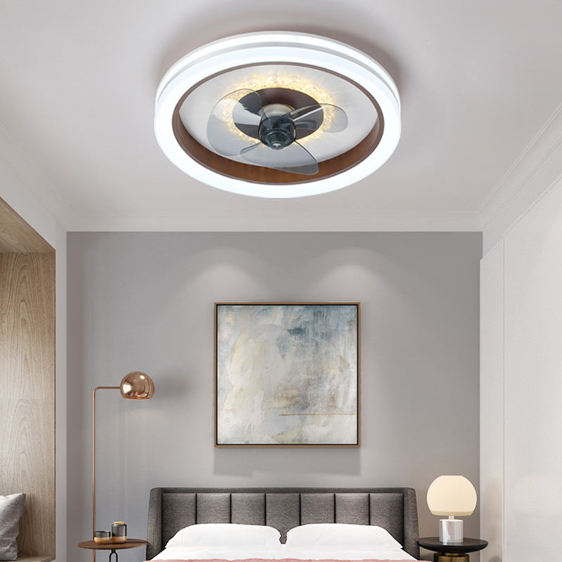 Einfachheit runde LED -Deckenventilator Acryl Schlafzimmer Halbflush -Leuchte mit 3 Klingen