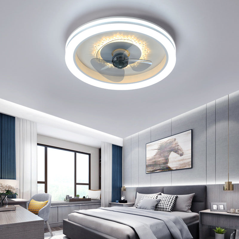 Einfachheit runde LED -Deckenventilator Acryl Schlafzimmer Halbflush -Leuchte mit 3 Klingen