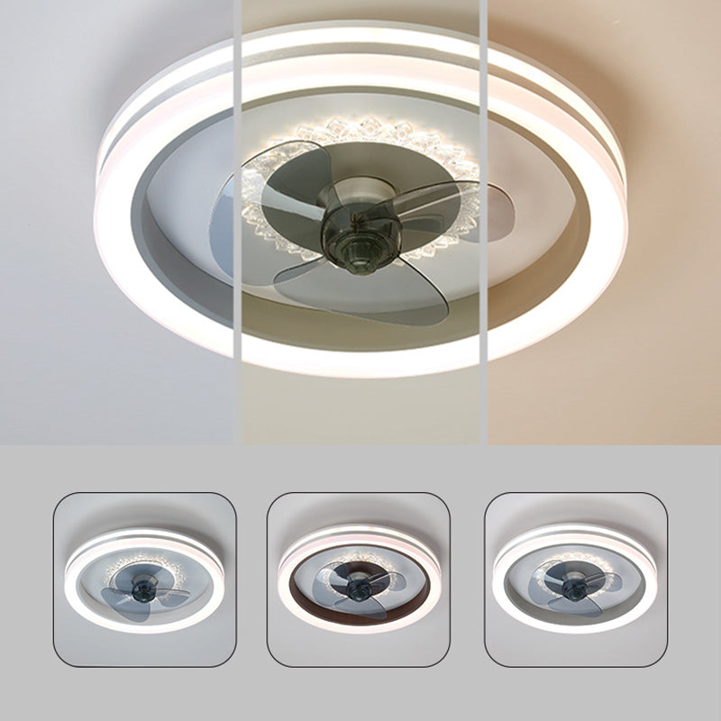 Einfachheit runde LED -Deckenventilator Acryl Schlafzimmer Halbflush -Leuchte mit 3 Klingen