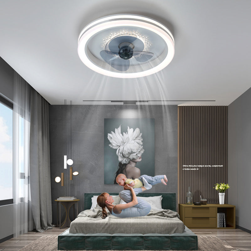 Einfachheit runde LED -Deckenventilator Acryl Schlafzimmer Halbflush -Leuchte mit 3 Klingen