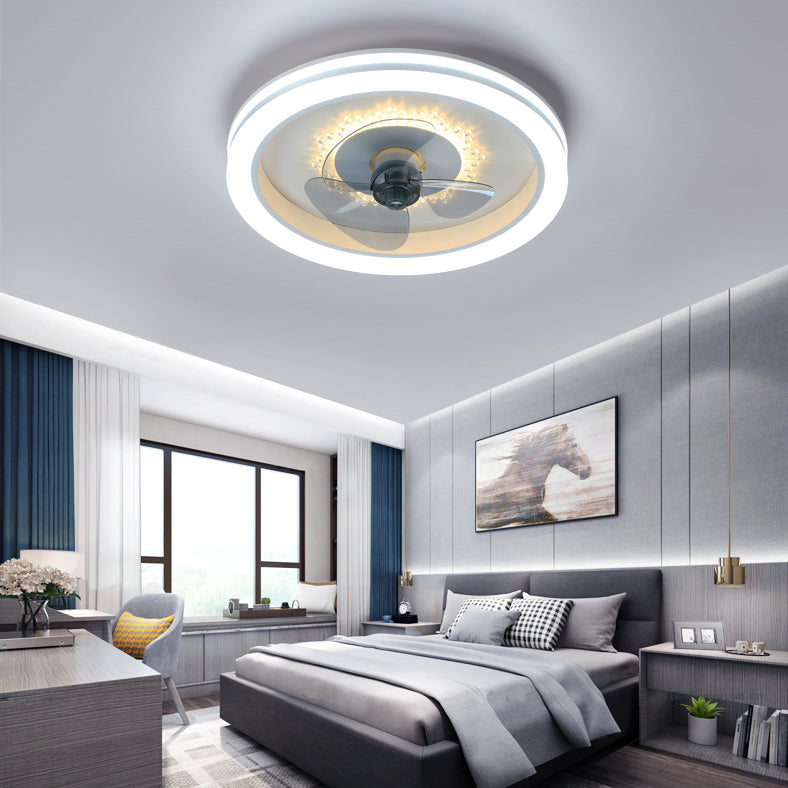 Einfachheit runde LED -Deckenventilator Acryl Schlafzimmer Halbflush -Leuchte mit 3 Klingen